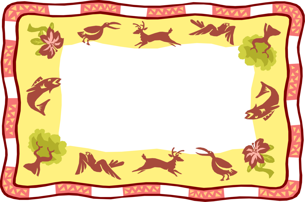 Vector Illustration of Animals and Nature Border Frame