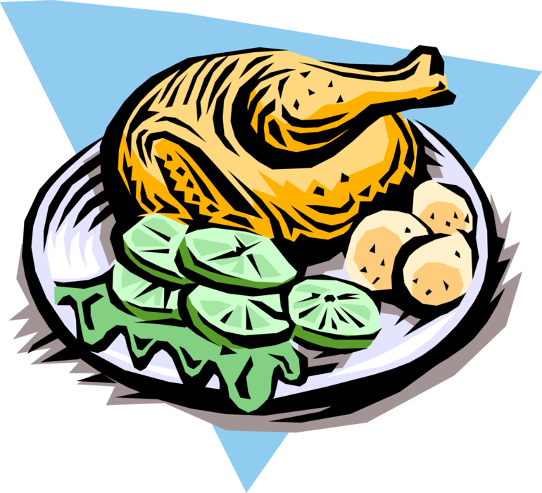 Vector Illustration of Roast Turkey Poultry Dinner on Serving Tray with Potatoes and Salad