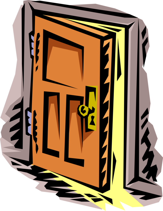 Vector Illustration of Doorway Door Entrance or Access to Enclosed Space Ajar Reveals Bright Light