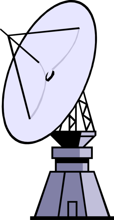 Vector Illustration of Satellite Dish Parabolic Antenna Send and Receive Electromagnetic Signals