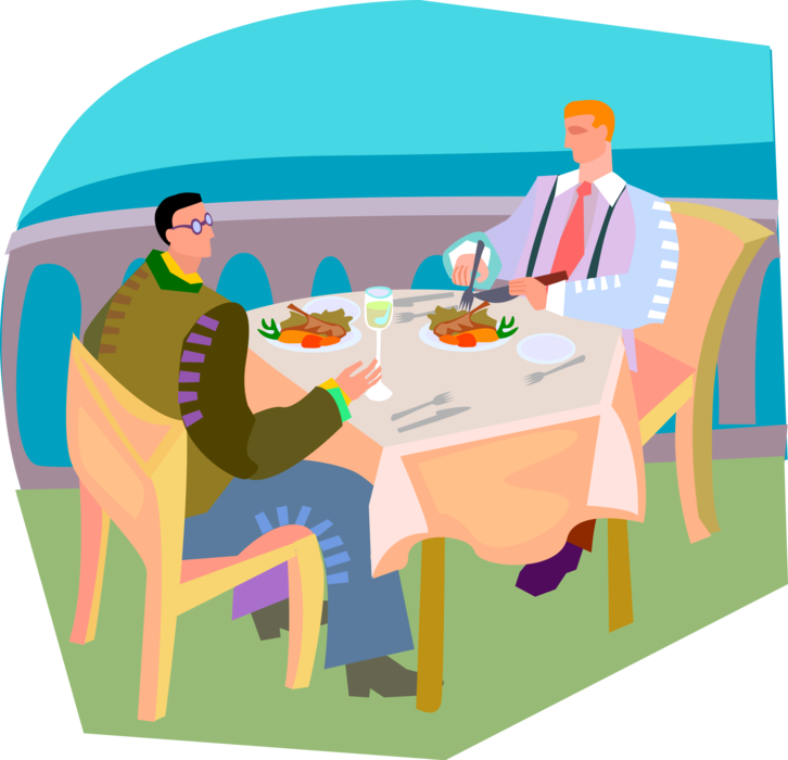 Vector Illustration of Business Colleagues Doing Lunch at Restaurant