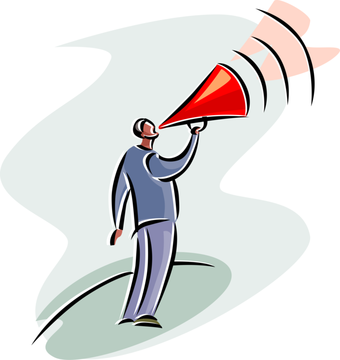 Vector Illustration of Businessman Shouting Out Instructions with Megaphone
