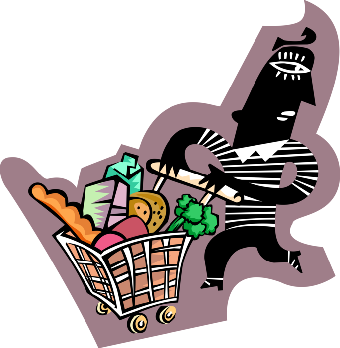 Vector Illustration of Supermarket Grocery Shopping with Food Groceries in Cart