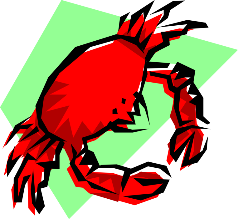 Vector Illustration of Decapod Marine Crustacean Crab with Claws