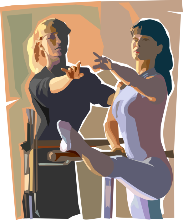 Vector Illustration of Ballet Lesson with Ballerina Student and Teacher