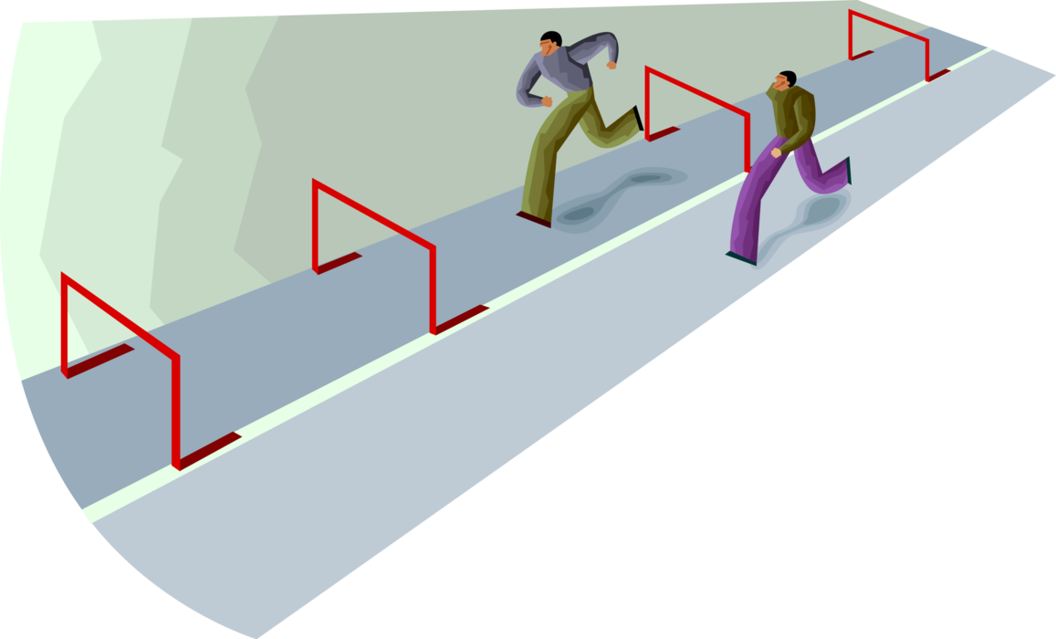 Vector Illustration of Businessmen Race One Man Has Obstacles the Other Advantage