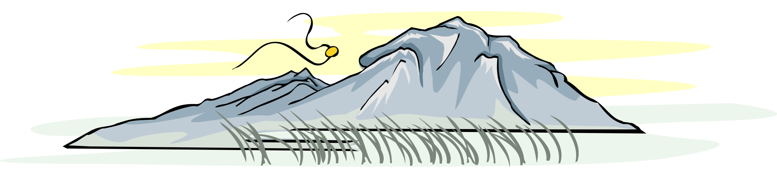 Vector Illustration of Mountain with Marshland Grasses and Kite Flying