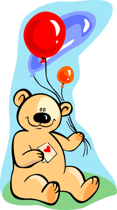Vector Illustration of Stuffed Animal Teddy Bear with Balloons
