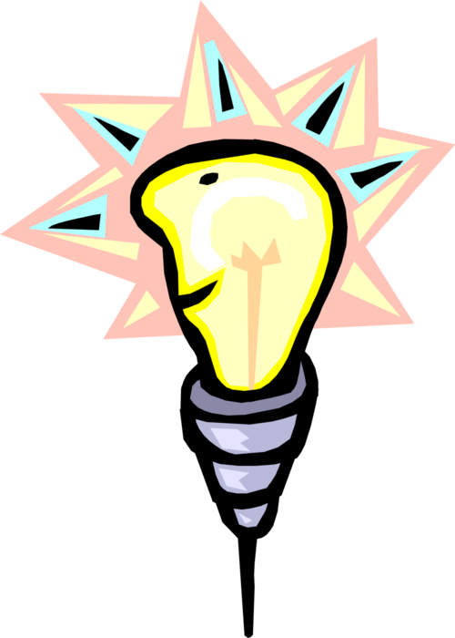 Vector Illustration of Anthropomorphic Light Bulb Good Idea Face