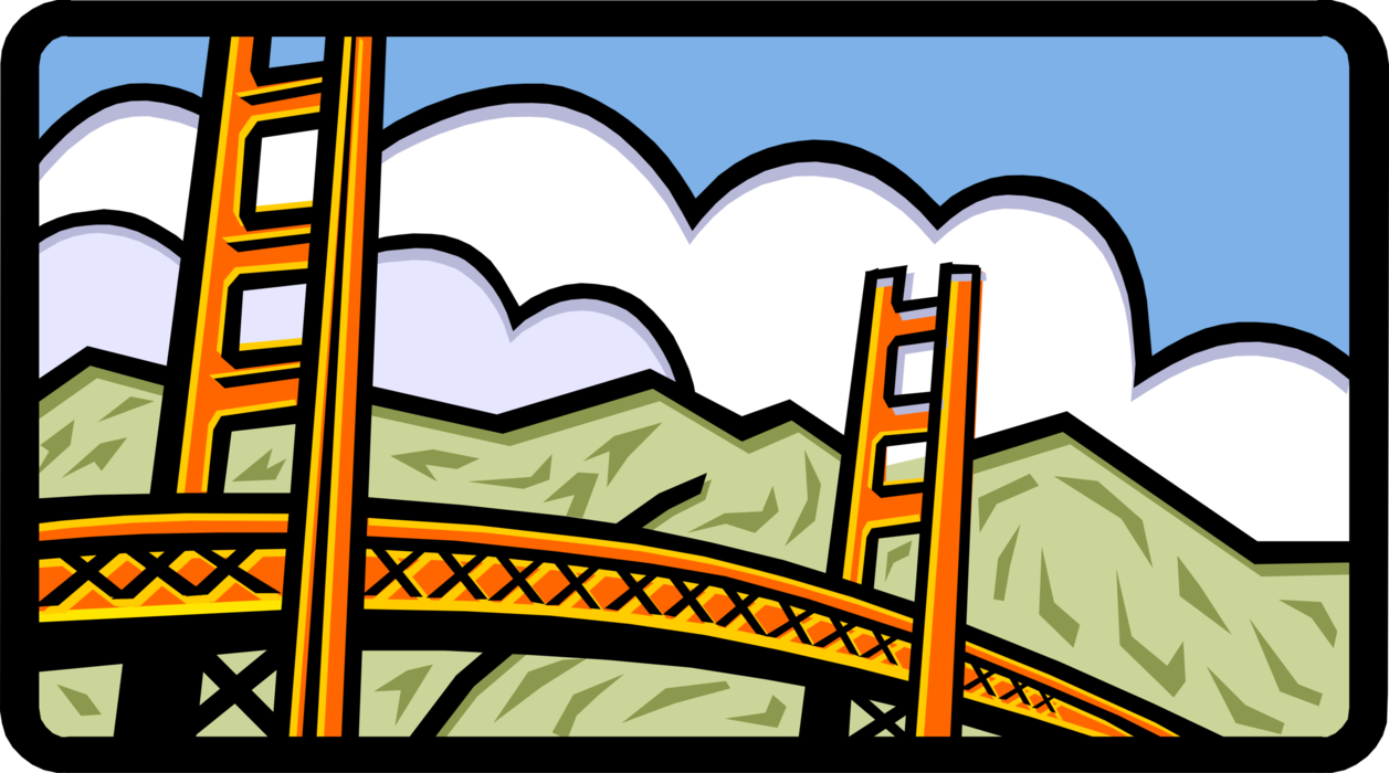 Vector Illustration of Golden Gate Suspension Bridge, San Francisco, California, USA