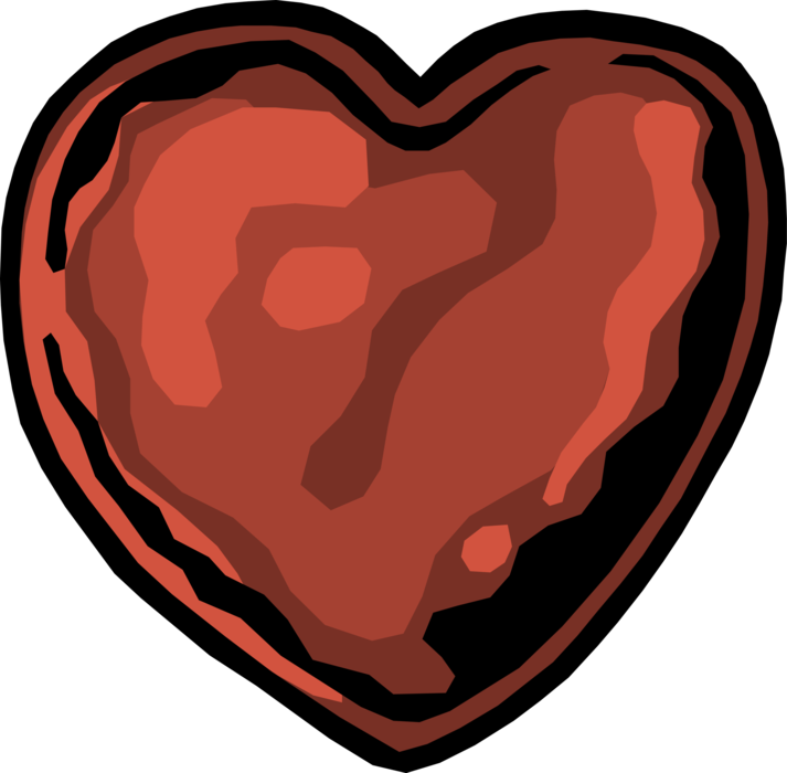 Vector Illustration of Sweet Heart-Shaped Confection Chocolate Candy Made From Cocoa