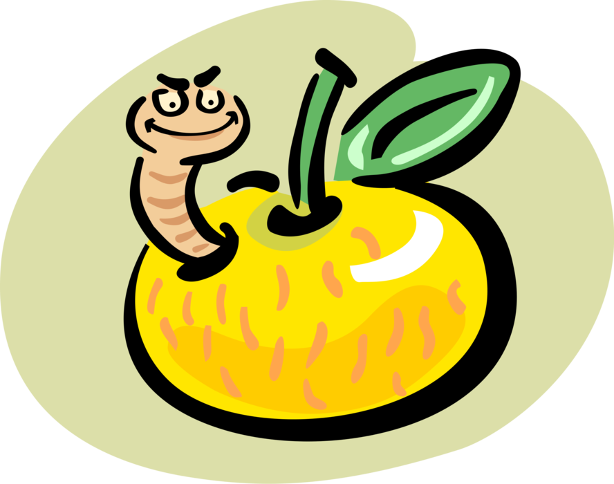 Vector Illustration of Worm in Yellow Apple Fruit