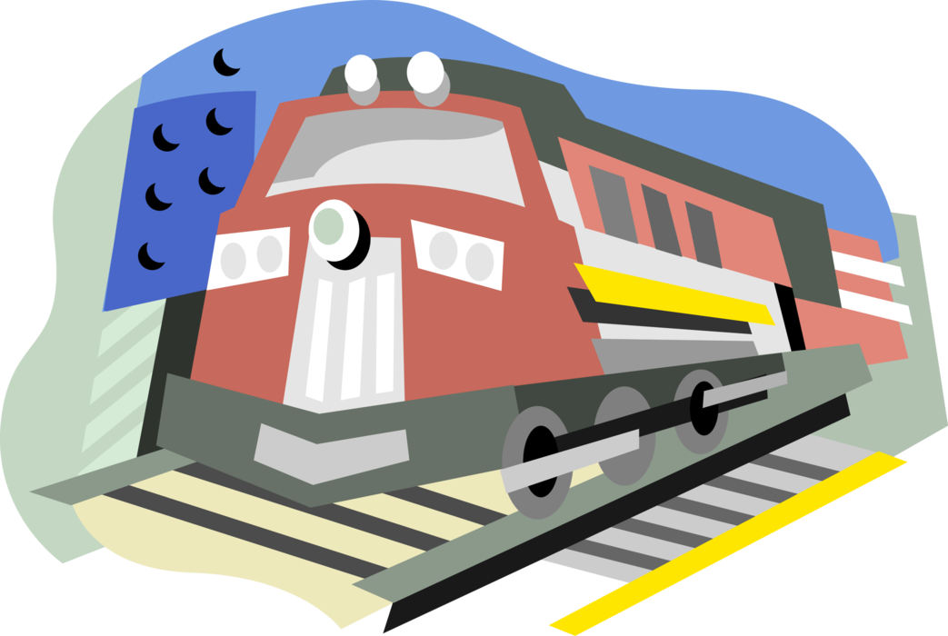 Vector Illustration of Railroad Rail Transport Speeding Locomotive Railway Train