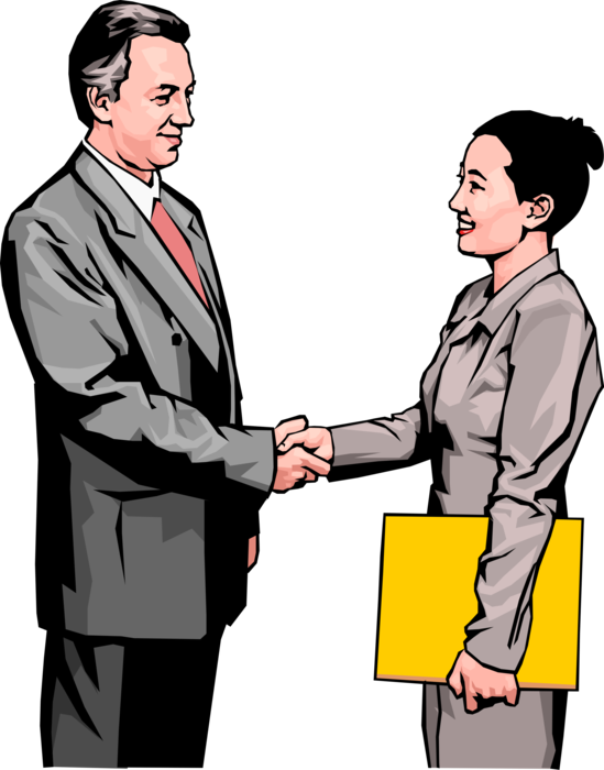 Vector Illustration of Professional Sales Associate Client Introduction with Handshake Greeting