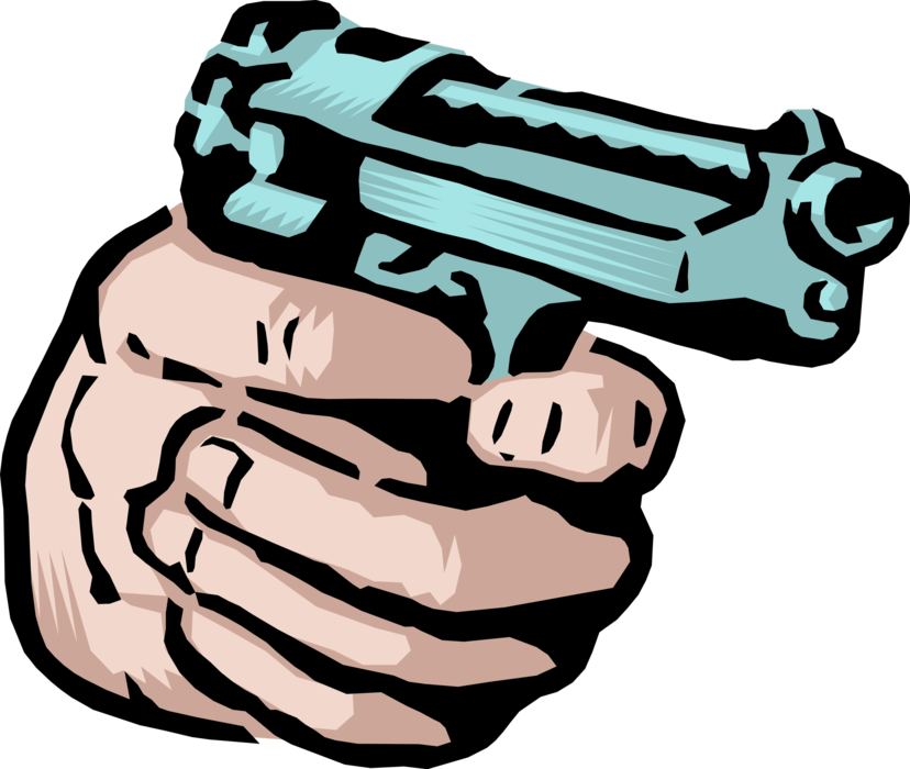 Vector Illustration of Hand Holding Handgun Gun Weapon