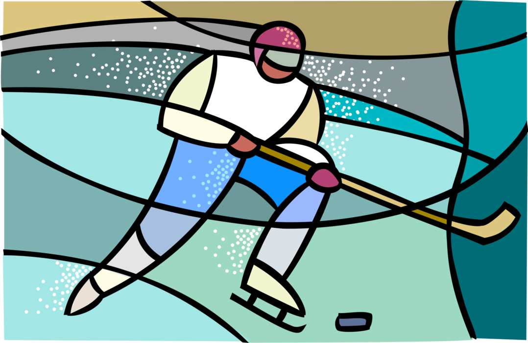 Vector Illustration of Olympic Sports Ice Hockey Player with Stick and Puck