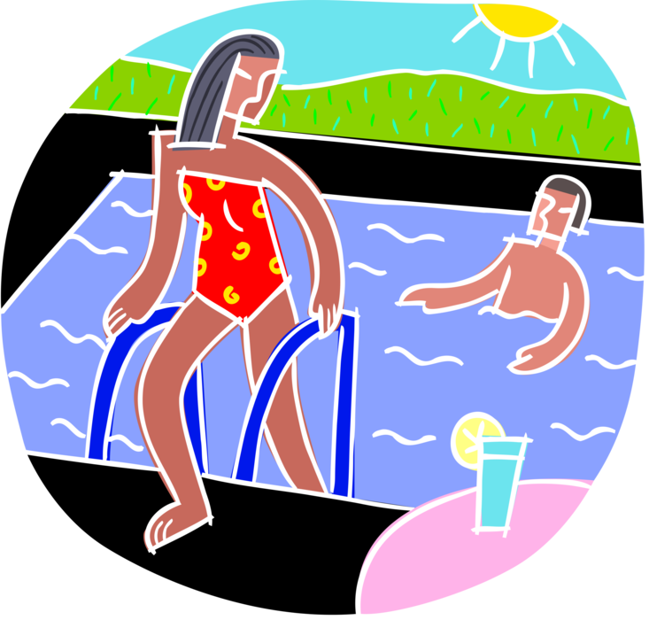 Vector Illustration of Swimmers Swim in Swimming Pool on Summer Day