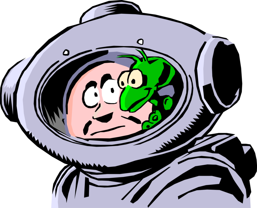 Vector Illustration of Spaceman with Extraterrestrial Space Alien Friend Discuss Plan