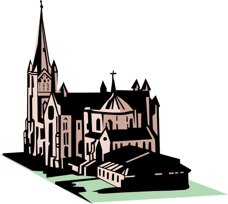 Vector Illustration of Christian Church Cathedral House of Worship with Steeple Architecture Building