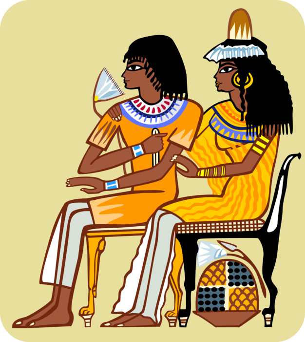 Vector Illustration of Ancient Egypt Seated Egyptian Man and Woman