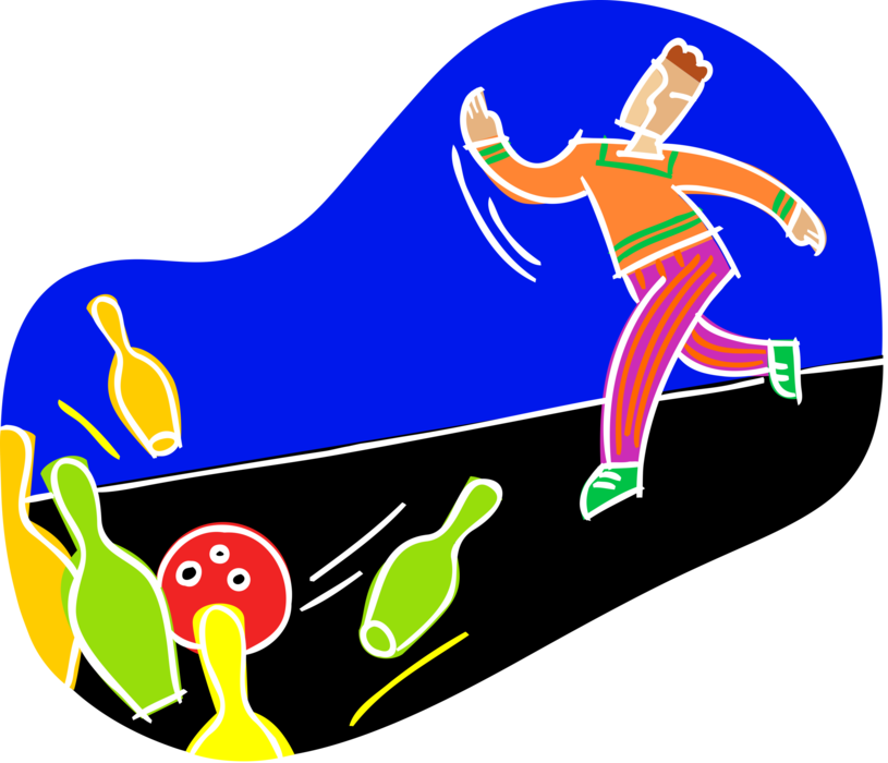 Vector Illustration of Bowler Bowls Strike in Bowling Game