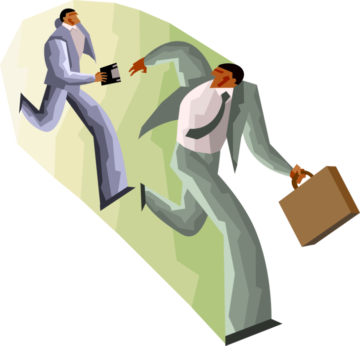 Vector Illustration of Businessmen Passing Information Baton in Relay Race