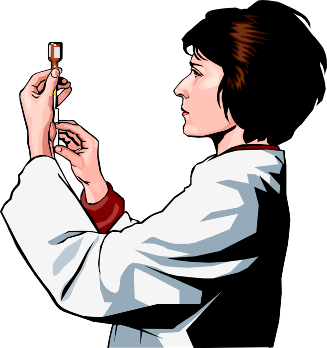 Vector Illustration of Health Care Professional Doctor Physician Prepares Syringe Hypodermic for Needle Injection