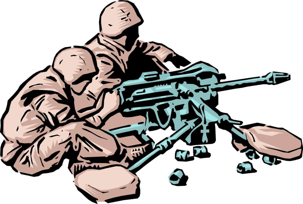 Vector Illustration of Military Soldiers with Machine Gun
