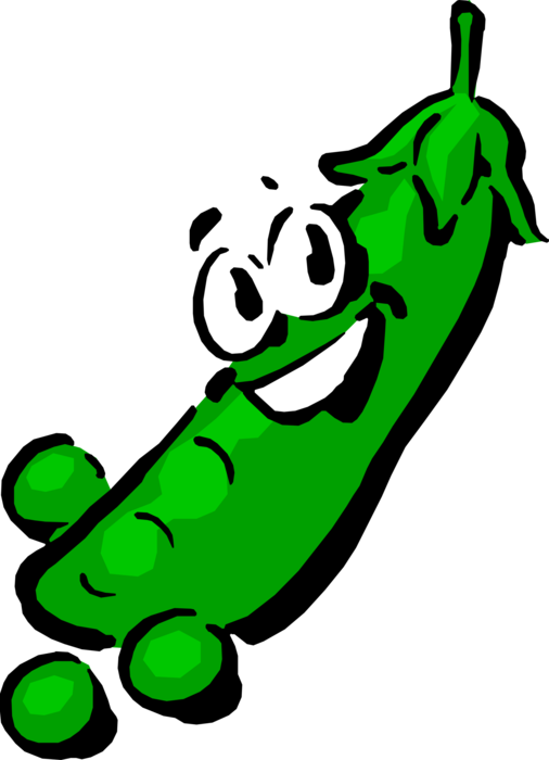 Vector Illustration of Anthropomorphic Seed-Pod Edible Vegetable Peas