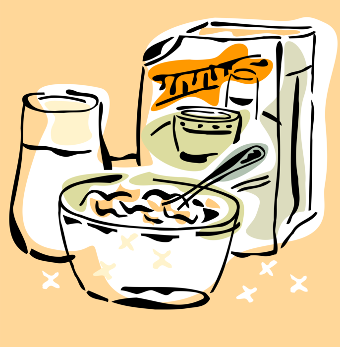 Vector Illustration of Breakfast Cereal in Bowl with Dairy Milk
