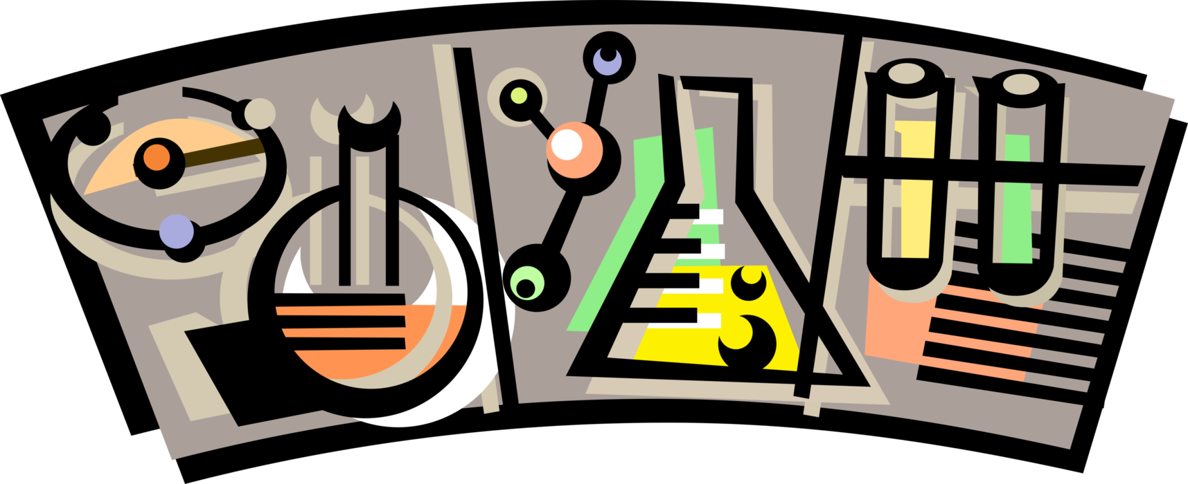 Vector Illustration of Science Laboratory Flasks, Beakers and Test Tubes used in Scientific Experiments