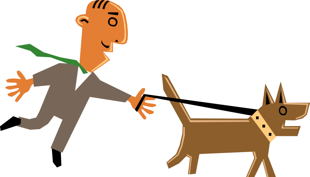 Vector Illustration of Businessman Takes His Dog for Walk on Leash