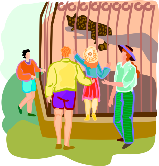 Vector Illustration of Family Visits the Zoo with Daughter