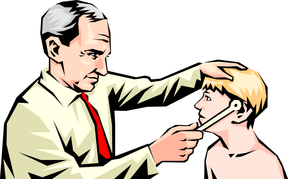 Vector Illustration of Doctor with Young Patient Tests Hearing 