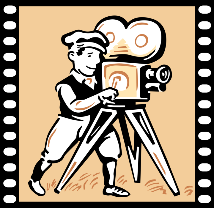 Vector Illustration of Hollywood Cinematic Motion Picture Movie Cameraman Filming