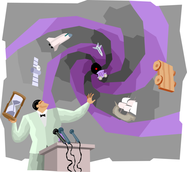 Vector Illustration of Esteemed Presenter Discussing Cosmic Theory of Relativity
