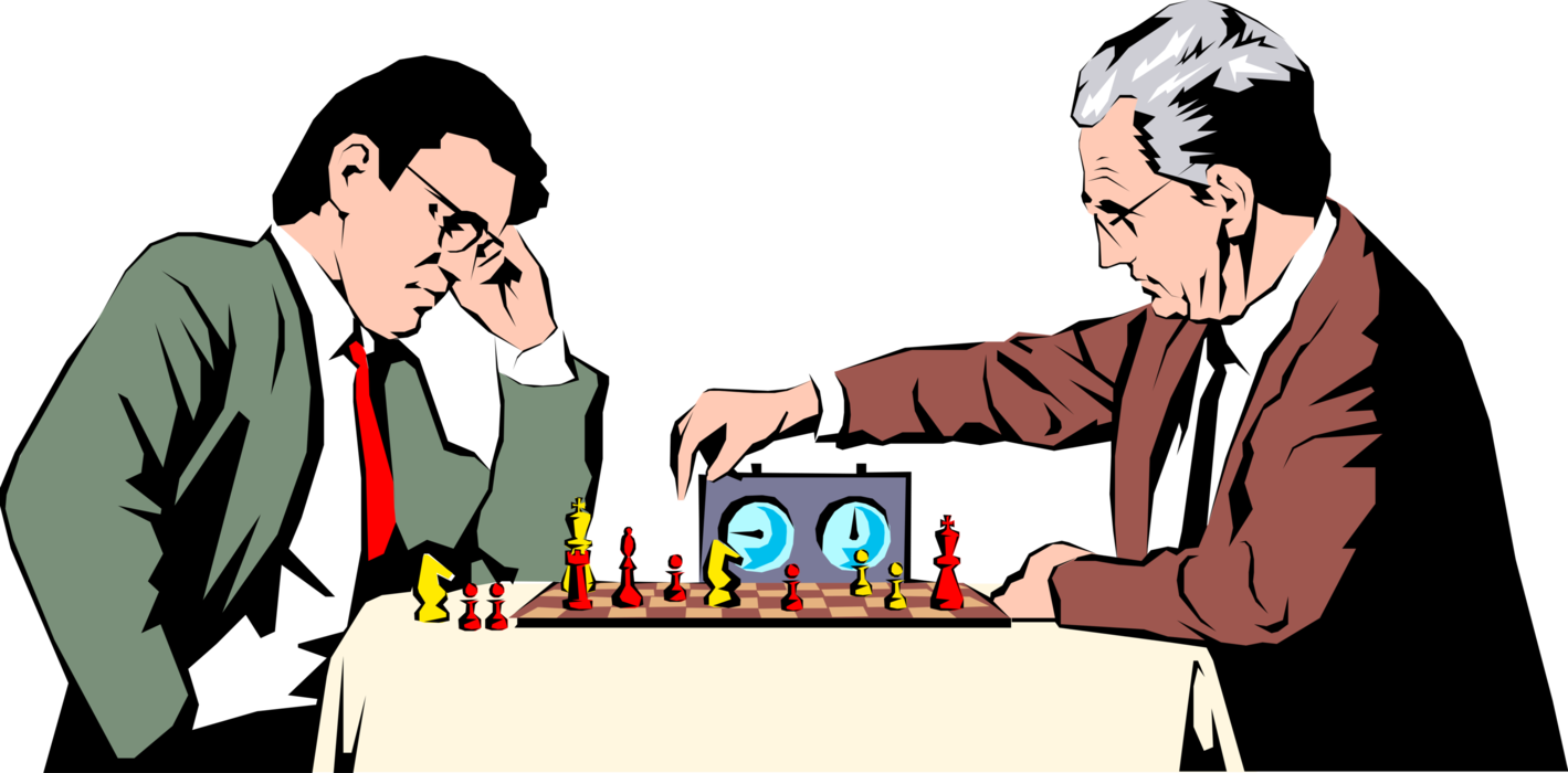 Vector Illustration of Businessmen Play Competitive Strategy Chess Game
