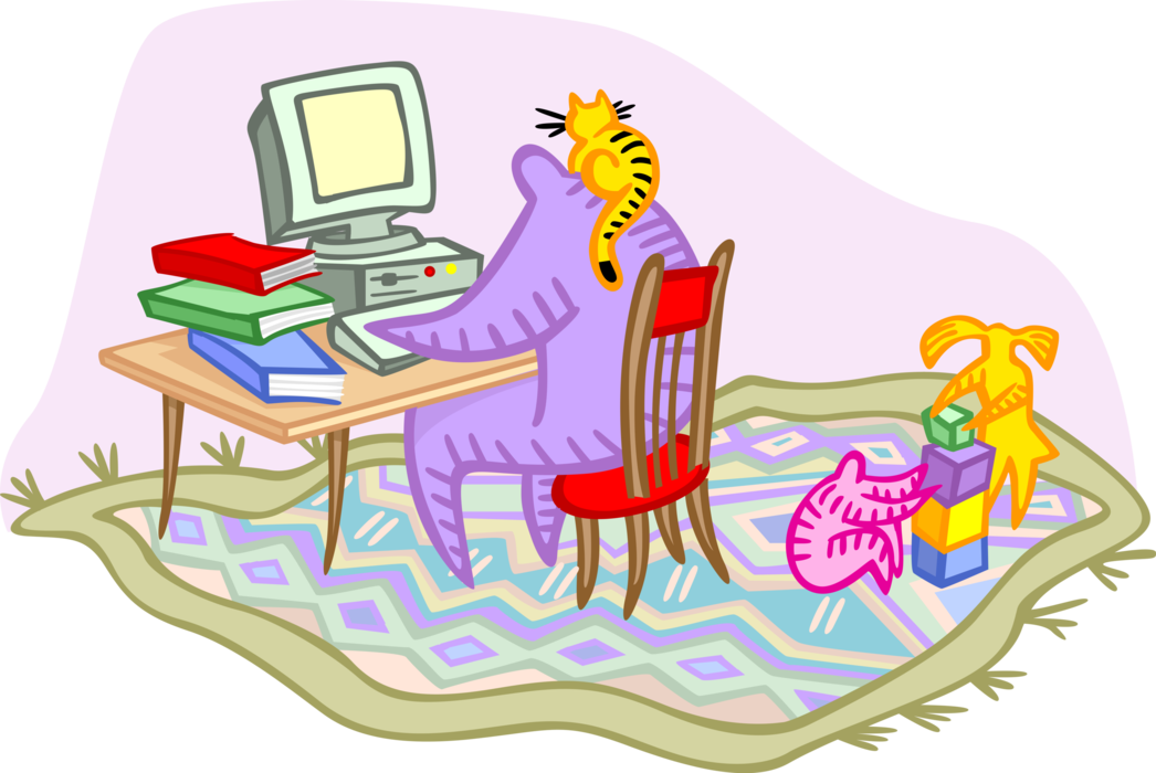 Vector Illustration of Working from Home with Child Playing