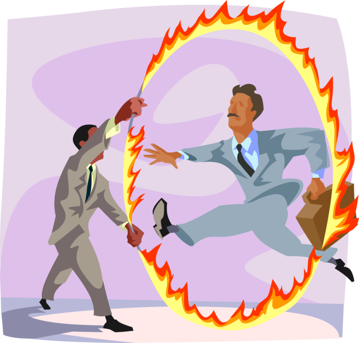Vector Illustration of Businessman Jumping Through Ring of Fire