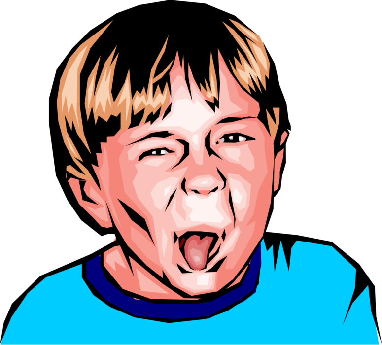Vector Illustration of Young Boy Sticking Out His Tongue