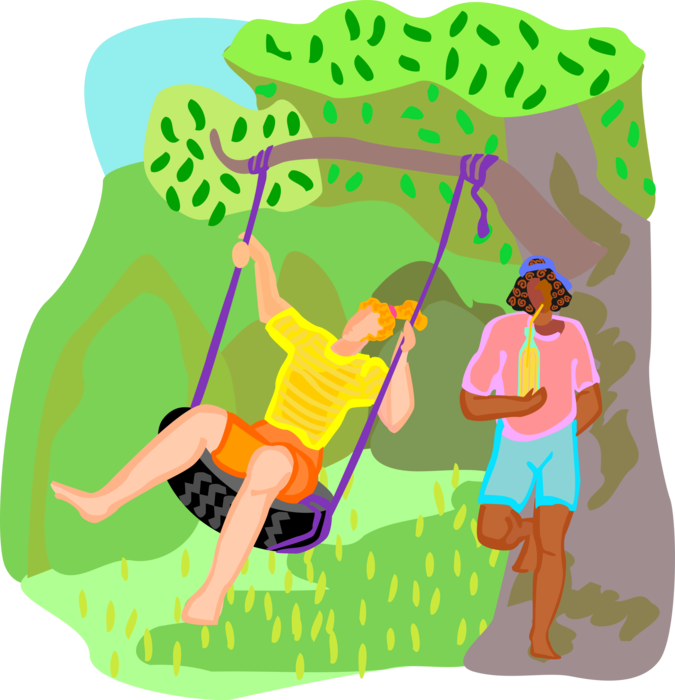 Vector Illustration of Summer School Holidays with Tree and Swing