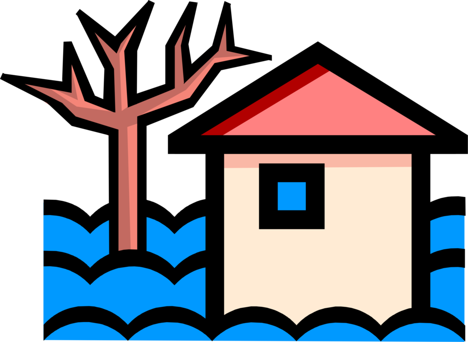 Vector Illustration of Flooded Home House Symbol