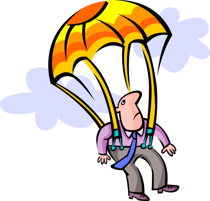 Vector Illustration of Parachuting Man Descends to Earth with Parachute