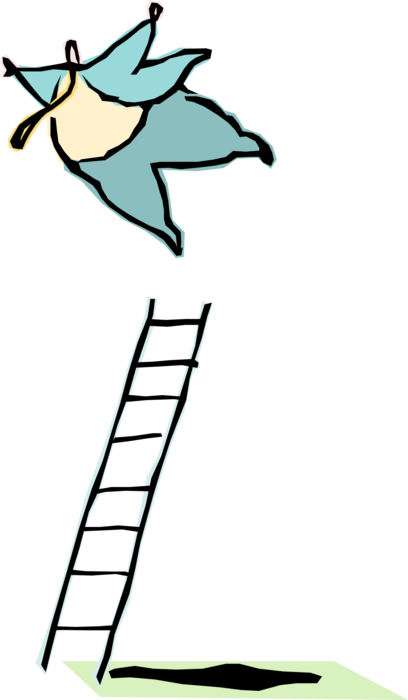 Vector Illustration of Businessman Jumps Off Ladder for Climbing and Reaching 