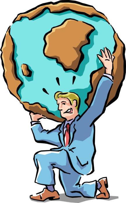 Vector Illustration of Businessman Atlas with the Weight of the World on His Shoulders