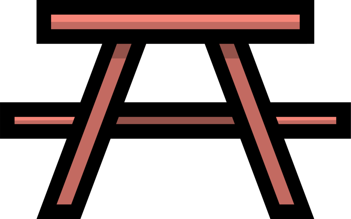 Vector Illustration of Picnic Table with Attached Bench for Eating Meals Outdoors