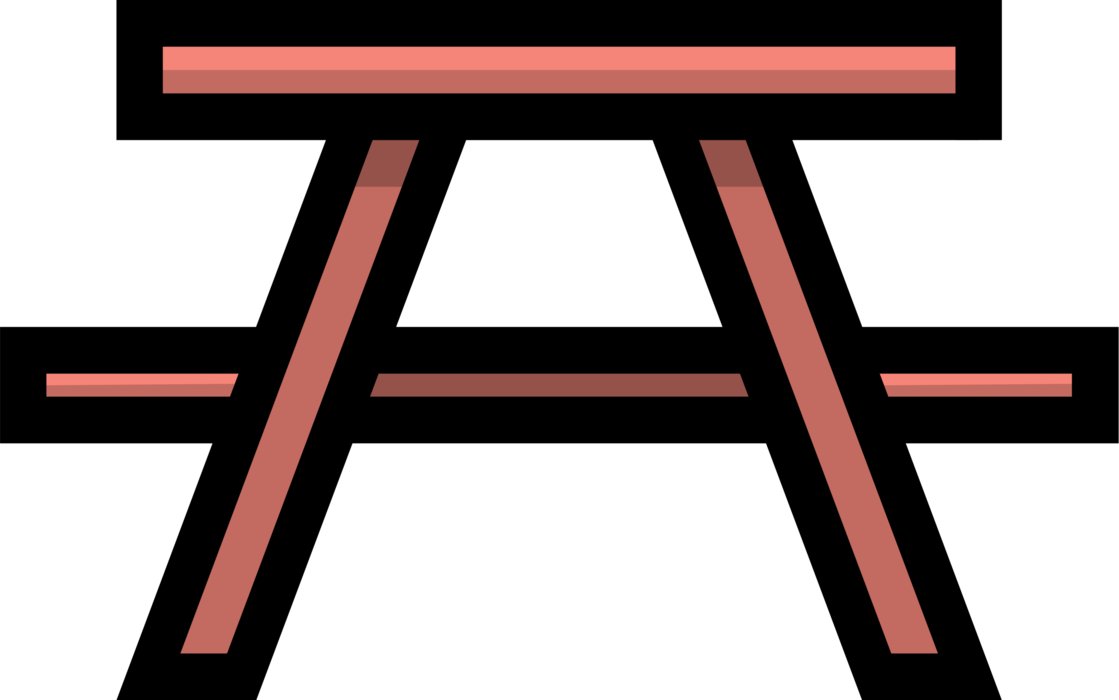 Vector Illustration of Picnic Table with Attached Bench for Eating Meals Outdoors