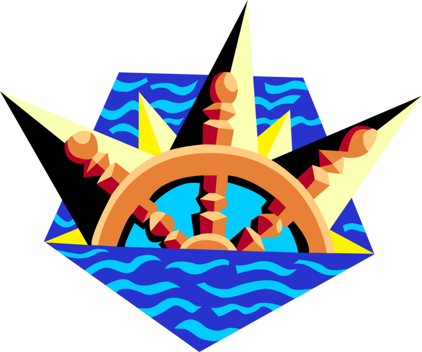Vector Illustration of Navigational Ship's Helm Wheel or Boat's Wheel Changes Vessel's Course