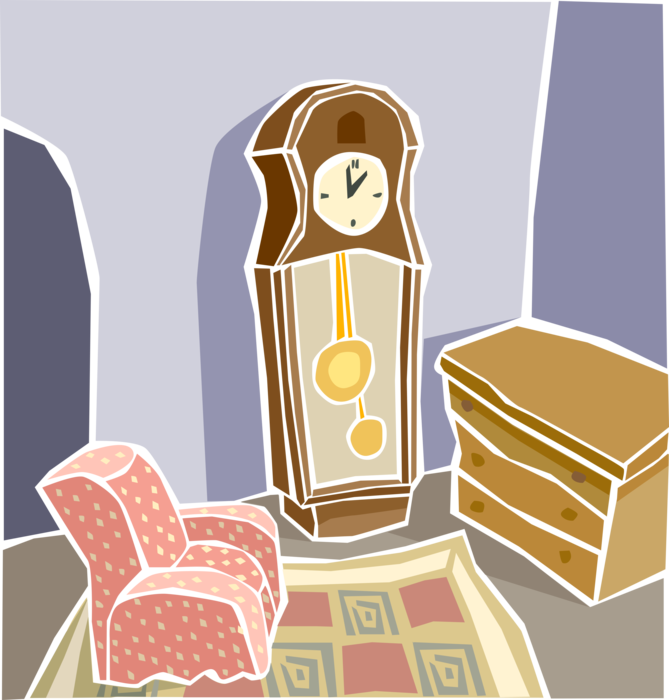 Vector Illustration of House Interior Sitting Area with Chair and Grandfather Clock