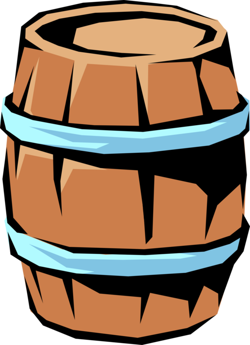 Vector Illustration of Barrel, Cask or Tun Made of Wooden Staves Bound by Hoops